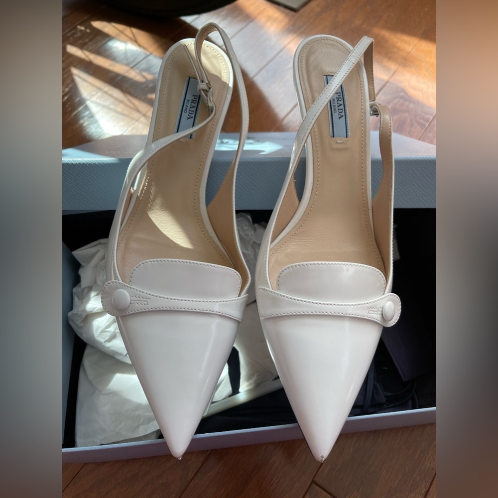 White Parada Slingback Kitten Heels